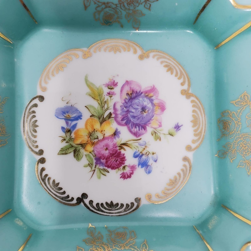 Victorian Turquoise Ashtray Floral and Gold Trim Porcelain Made in Germany - Picture 2 of 9